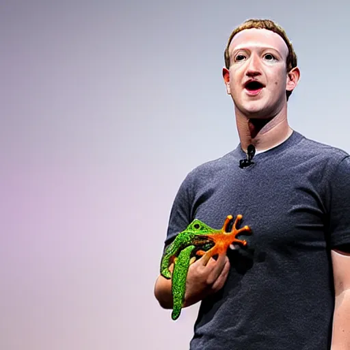 Image similar to mark zuckerberg holding a live frog in his hand