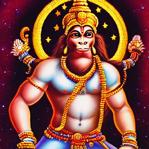 Prompt: the cosmic battle of the indian gods with hanuman from starcraft