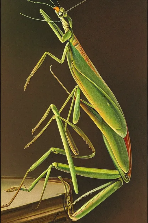 Image similar to praying mantis on saxaphone, by pierre - joseph redoute