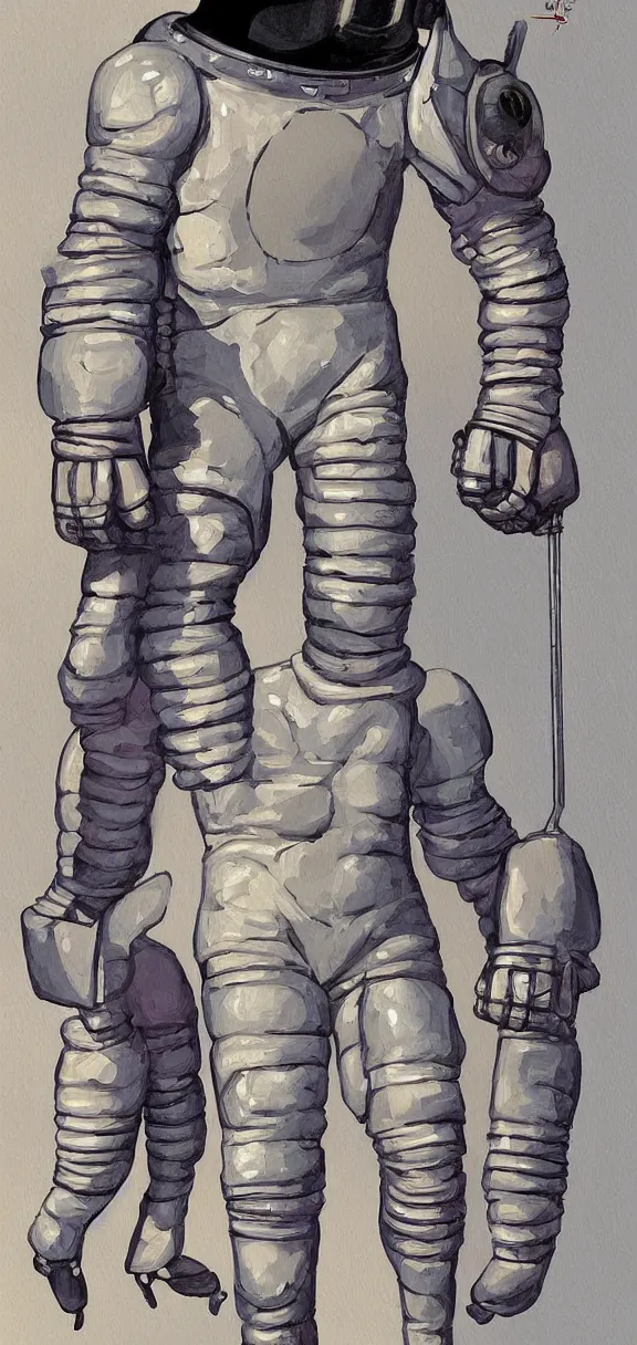 Image similar to male, full body, habs ice hockey space suit with a modern helmet, large shoulders, short torso, long thin legs, tiny ice skate, stanley cup character sheet, science fiction, very stylized character design, digital painting, by mike mignola, by alex maleev, jean giraud, painted by leyendecker