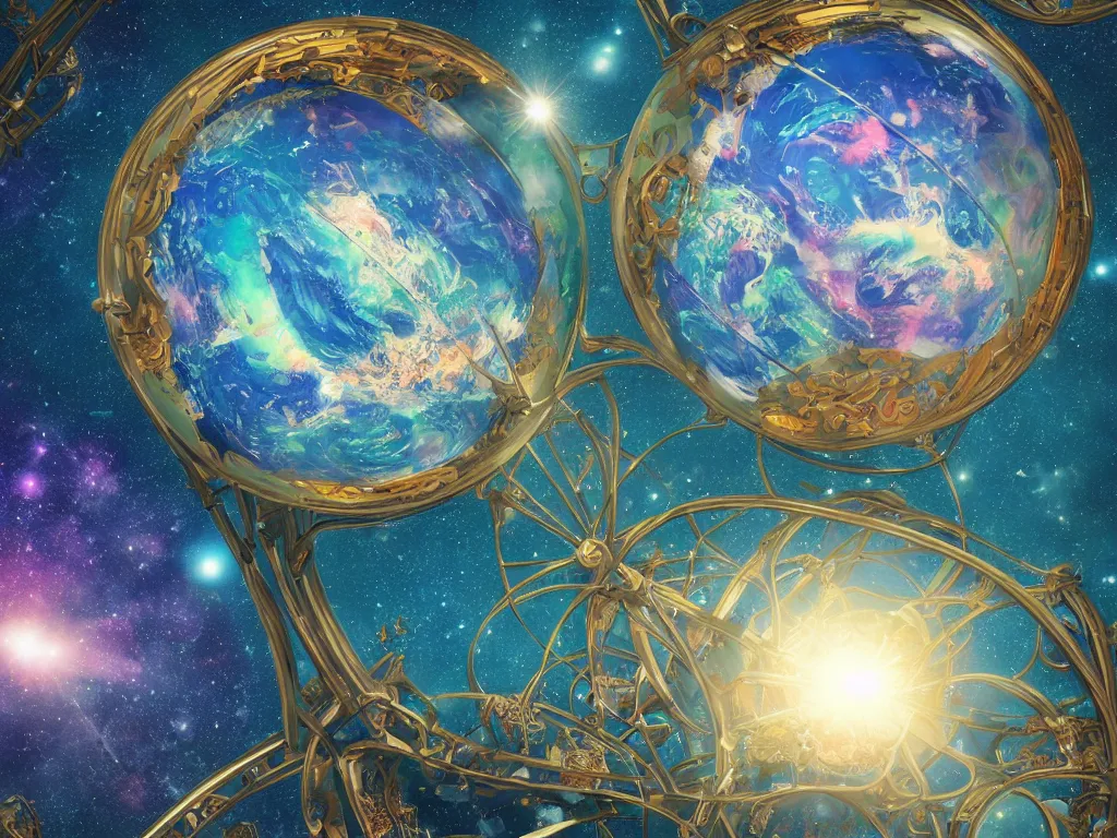 Image similar to The universe is a spheroid region 705 meters in diameter, 3d render, Sunlight Study, by Georg Dionysius Ehret and ((((Lisa Frank)))), Art Nouveau, 8k, extreme detail, sharp focus, octane render