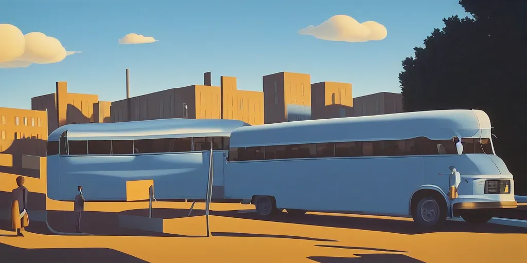 Image similar to autobus, blue sky, summer evening, kenton nelson