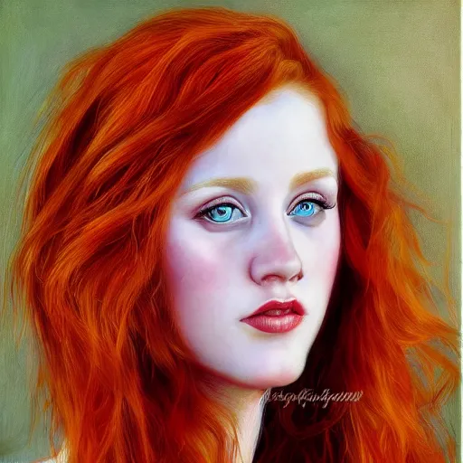 Image similar to portrait of a beautiful young woman _ red _ haired woman by cheval michael