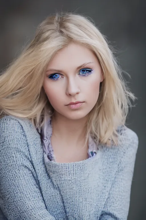 Image similar to a portrait of a blonde wonderful young woman, blue eyes, highly detailed, fujifilm 5 6 mm f 1. 2