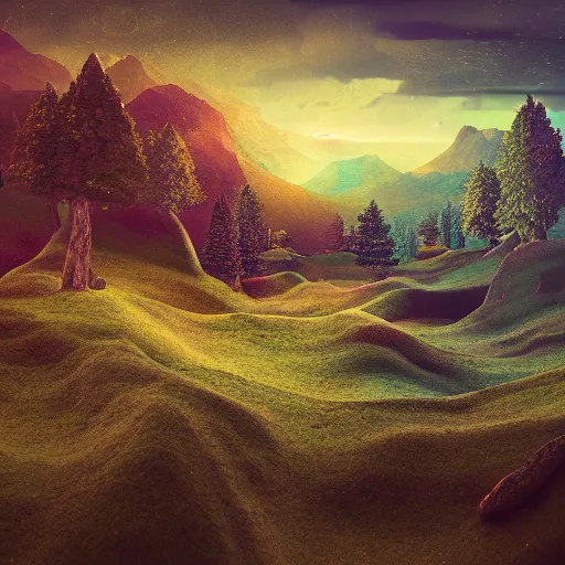 Image similar to a landscape in a 4 dimensional world