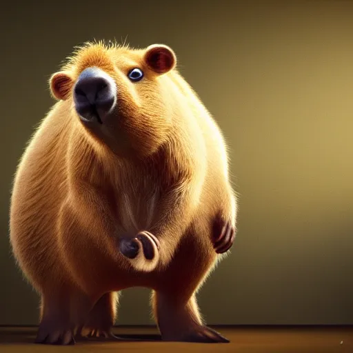 Prompt: an adorable capybara by pixar, octane render, new contemporary art