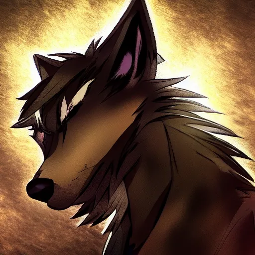 Image similar to key anime visual professional art of a close shot of an anthropomorphic black male wolf anthro furry fursona, wearing a business suit, handsome male eyes, anime office interior, official anime still, anime