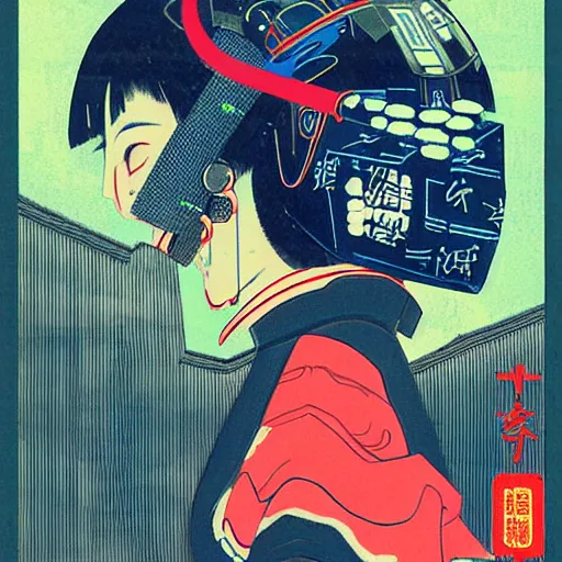 Image similar to digital cyber punk ukiyo-e painting, artstation