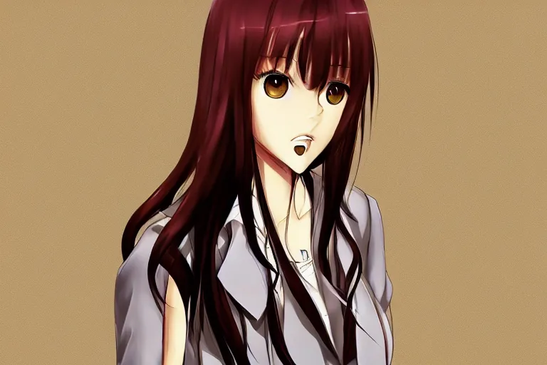 Image similar to makise kurisu digital art