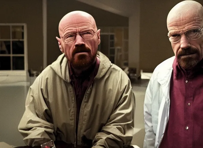 Image similar to Among Us Imposter talking with Walter White, movie screenshot, detailed, realistic, clean composition