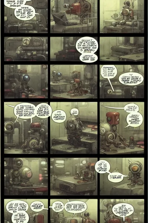 Prompt: comic book circles page layout ( ( ( ( ( 1 9 5 0 s retro future robot lab interior. muted colors. ) ) ) ) ) by jean - baptiste monge!!!!!!!!!!!!!!!!!!!!!!!!!!!!!!