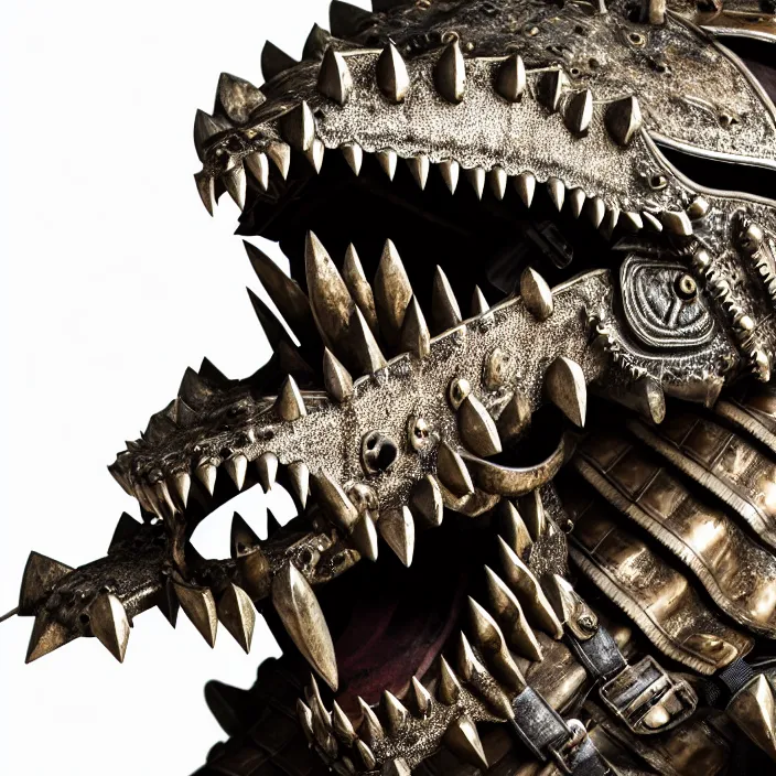 Image similar to photo of a warrior with metal crocodile themed armour, highly detailed, 4 k, hdr, smooth, sharp focus, high resolution, award - winning photo