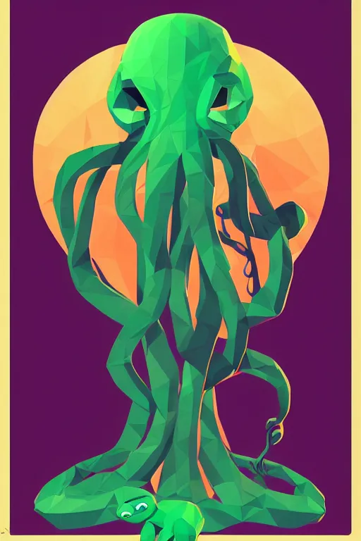 Prompt: a movie poster for the film (green octopus) by Tom Whalen, low poly, award winning creature portrait, fantasy, artstation