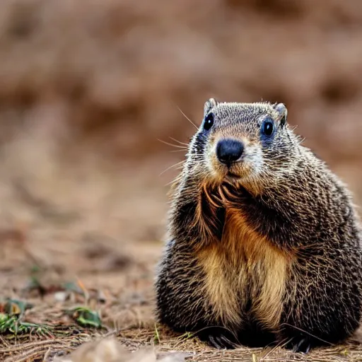 Prompt: groundhog holding its ears due to loud noise