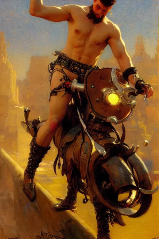 Image similar to festival, attractive male, character design, dynamic lighting, cool and bright tint, painting by gaston bussiere, craig mullins, j. c. leyendecker, tom of finland