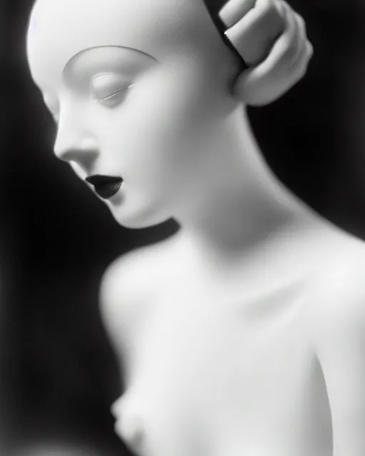 Image similar to black and white dreamy young beautiful female artificial intelligence, cinematic, rim light, bokeh, photo - realistic, elegant, high detail, 8 k, masterpiece, photo taken in 1 9 3 0 by cecil beaton