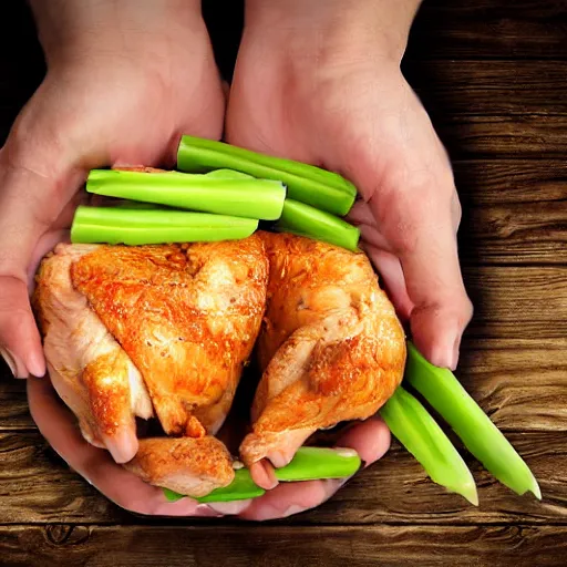 Image similar to Chicken with human hands realistic photo