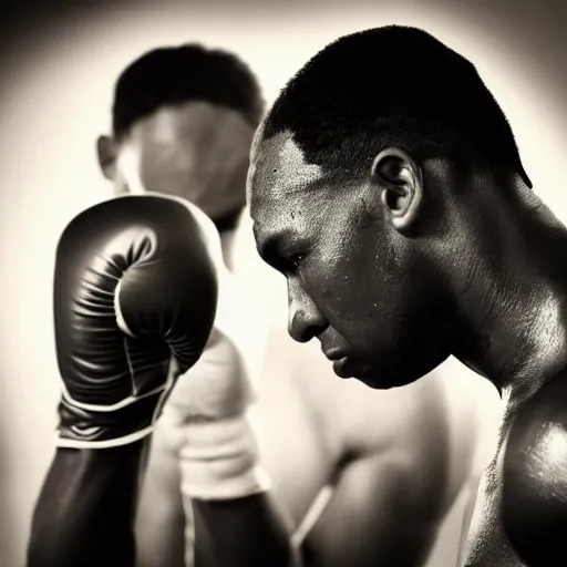 Image similar to mohamed ali boxing, black and white photo, beautiful dynamic lighting, cinematic, extremely high detail, photo realistic, cinematic lighting, 8 k
