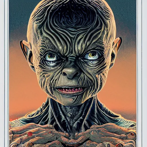 Image similar to portrait of gollum, symmetrical, by yoichi hatakenaka, masamune shirow, josan gonzales and dan mumford, ayami kojima, takato yamamoto, barclay shaw, karol bak, yukito kishiro