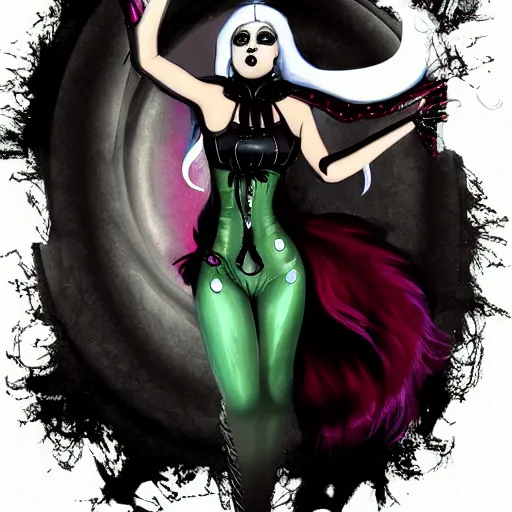 Image similar to gothic lady gaga character art, epic background, epic composition, hdr, full body gauche painting, arcane art style