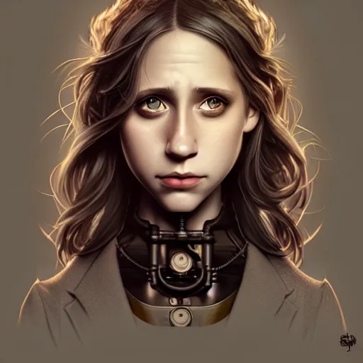 Prompt: in the style of pedro campos, artgerm, beautiful taissa farmiga, steampunk, elegant pose, middle shot waist up, symmetrical face symmetrical eyes, cinematic lighting, detailed realistic eyes, short neck, insanely detailed and intricate elegant