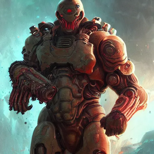 Prompt: doom eternal, mutant, biopunk armor, painted by stanley lau, painted by greg rutkowski, painted by stanley, artgerm, masterpiece, digital art, trending on arts