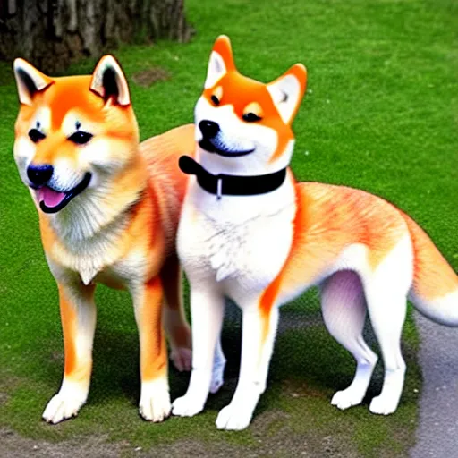 Prompt: shiba inu dog with kitsune fox