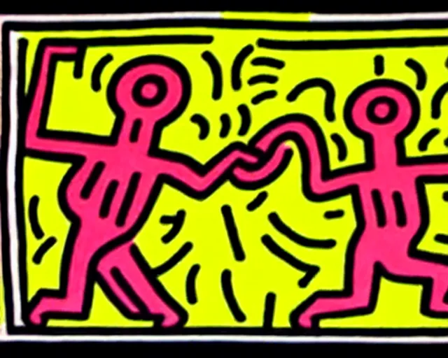 Image similar to lady diana, artwork by keith haring