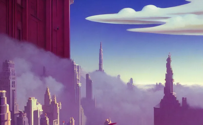 Image similar to A victorian city built above the clouds , very coherent, painted by Edward Hopper, Wayne Barlowe, painted by James Gilleard, airbrush, art by JamesJean