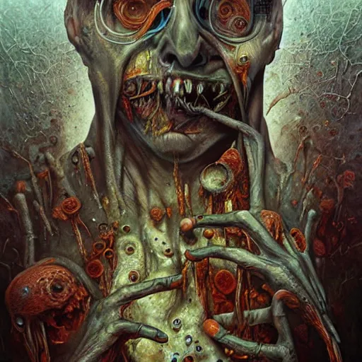 Image similar to the youtuber nostalgia critic portrait, doug walker, body horror, biopunk, creative design, oil on canvas, zdzisław beksinski, marco mazzoni, peter gric