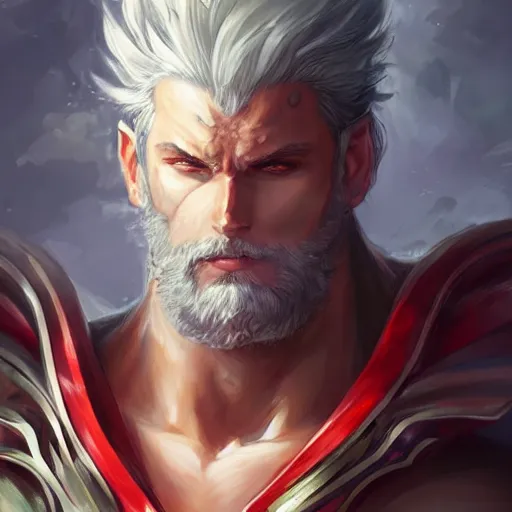 Prompt: semi realistic anime illustration of lowtiergod as a god of thunder, with beautiful hyperdetailed eyes, facing camera directly, full face portrait made by Stanley Artgerm, WLOP, Rossdraws, James Jean Andrei Riabovitchev, Marc Simonetti, Yoshitaka Amano, Artstation
