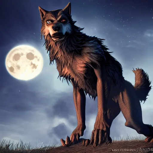 Prompt: werewolf, dramatic pose, full moon background, dramatic lighting, photorealistic uhd 8 k, award - winning videogame promotional art