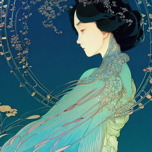 Image similar to a beautiful exquisite delicate hyperdetailed character design 4 k wallpaper illustration of a phoenix princess, victo ngai style, finely detailed perfect face delicate features directed gaze, style of studio ghibli, makoto shinkai, raphael lacoste, louis comfort tiffany, denoise, deblurring, artgerm, james jean, ross tran, alphonse maria mucha, chinese style