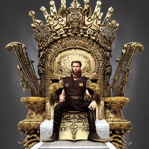 Image similar to sergio ramos as a king on throne, 4 k post processing, unreal engine, aesthetic!!!!!!!, intricate, ultra detailed, artstation style