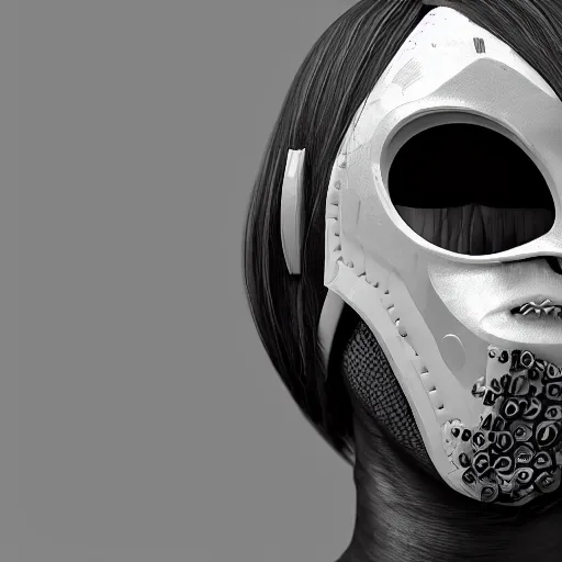 Image similar to a person in a black and white outfit with a mask on, cyberpunk art by ryusei kishida, featured on cgsociety, panfuturism, daz 3 d, 8 k 3 d, polycount