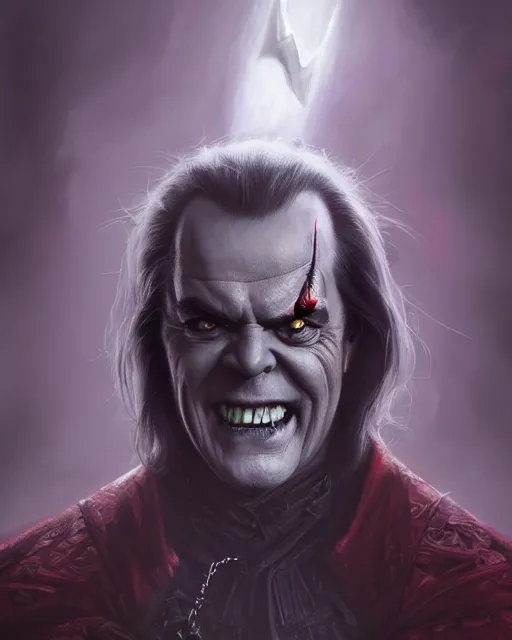 Image similar to ( ( 0 jack nicholson ) ) as an evil vampire ghost necromancer, minion, highly detailed, d & d, fantasy, highly detailed, digital painting, trending on artstation, concept art, sharp focus, illustration, global illumination, shaded, art by artgerm and greg rutkowski and fuji choko and viktoria gavrilenko and hoang lap
