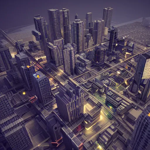 Image similar to voxel cityscape, cinematic lighting, hyper realistic, crazy detail, octane render, artstation, hyper realistic, super detail