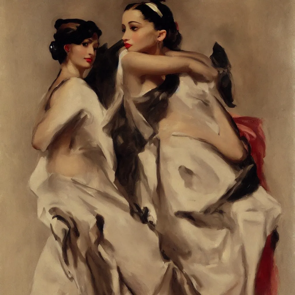 Prompt: sensual art deco portrait of ariana grande in a toga by john singer sargent
