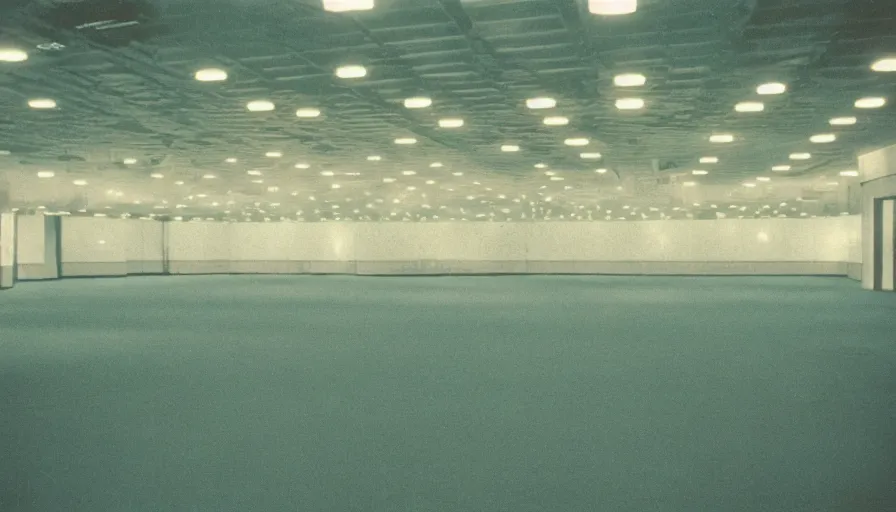 Image similar to 60s movie still of a sovietic stalinist style empty ballroom with corpses, cinestill 800t 50mm eastmancolor, liminal Space style, heavy grain-s 150