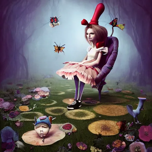 Image similar to alice in wonderland, by ray caesar and vincent callebaut and craola, trending on artstation hq, deviantart, pinterest, 4 k uhd image
