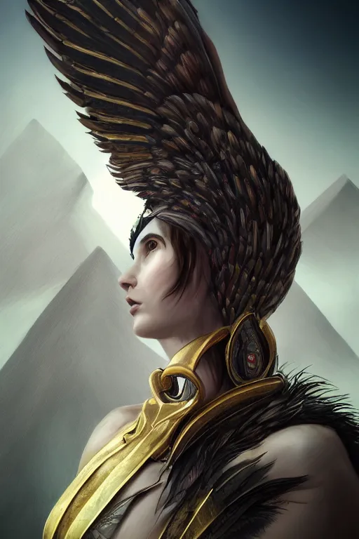 Prompt: rendering by octane, unreal engine, aesthetic, full body skin Egyptian god with an eagle head, animalistic Face like a eagle, realistic feathers, realistic eagle beak , microdetail, in the style of Charlie Bowater and Waterhouse, symmetrical, cinematic lighting, elegant, oil painting, cinematic, portrait, Raphaelite, magical background, magical realism, body shot