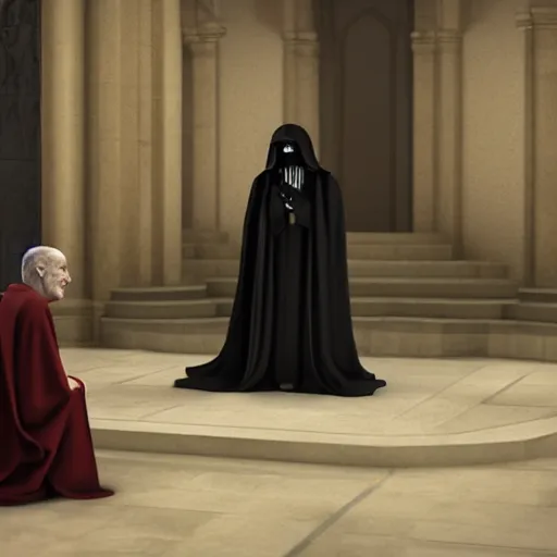 Prompt: emperor palpatine preaching to people at church, 8k cinematic lighting, very sharp detail, anatomically correct