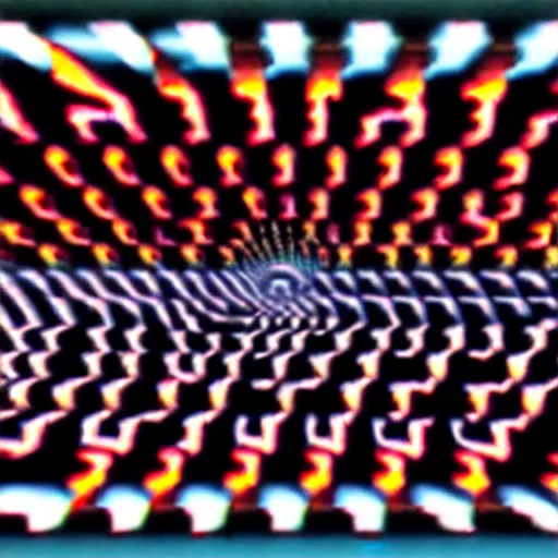 Image similar to nuclear brutalist synthetic sounds waves in infinite recursion, in the style of a YouTube thumbnail