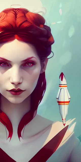 Prompt: rocket by charlie bowater and anna dittmann and artgerm and clemens ascher, intricate, elegant, white and orange and red and maroon mist, highly detailed, dramatic lighting, sharp focus, octane render, trending on artstation, artstationhd, artstationhq, unreal engine, 4 k, 8 k