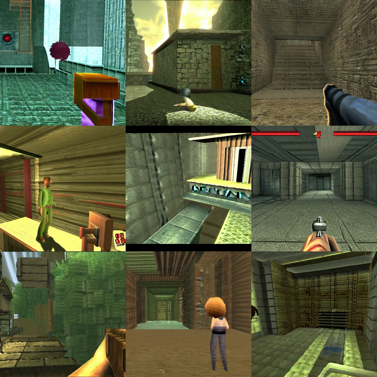 Prompt: A Quiet Place as a 2002 platformer for PS2, retro 3D gameplay emulator screenshot, ESRB, third person