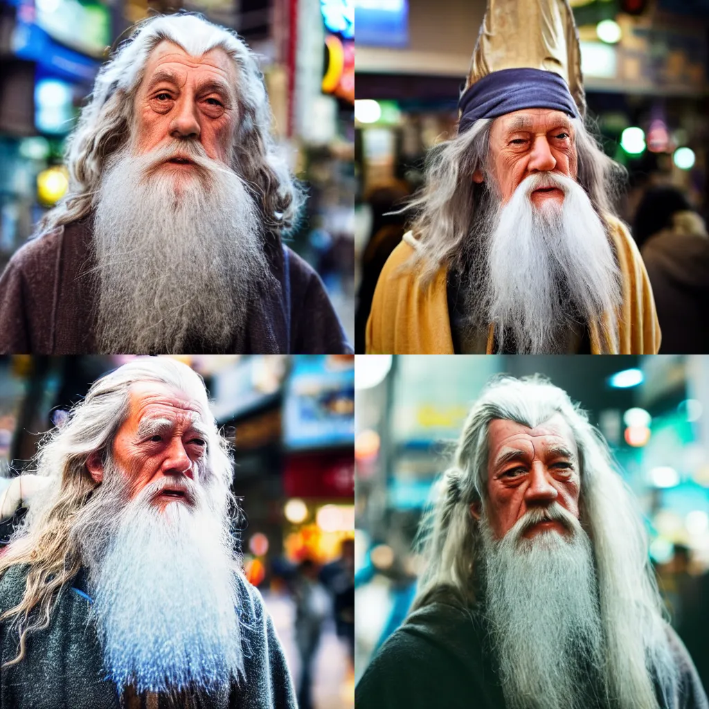 Prompt: Gandalf in Akihabara, photograph, detailed, bokeh