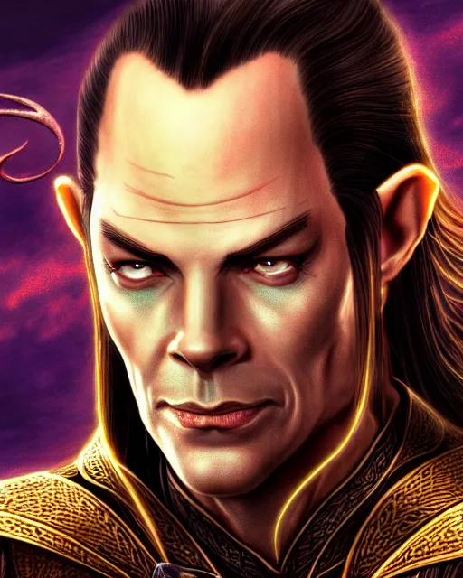 Image similar to Elrond from Lord of the rings, Cover art by Stephen Bliss, boxart, loading screen, 8K resolution