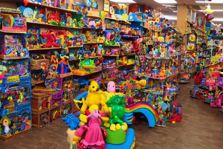 Image similar to photo of a toy store for wizards, magical toys