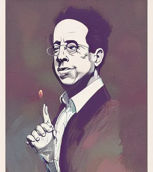 Image similar to a study of cell shaded portrait of jerry seinfeld concept art, llustration, post grunge, concept art by josan gonzales and wlop, by james jean, Victo ngai, David Rubín, Mike Mignola, Laurie Greasley, highly detailed, sharp focus, alien, Trending on Artstation, HQ, deviantart, art by artgem