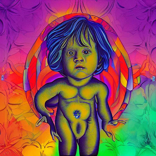 Prompt: stoner baby, psychedelic rock album art, masterpiece